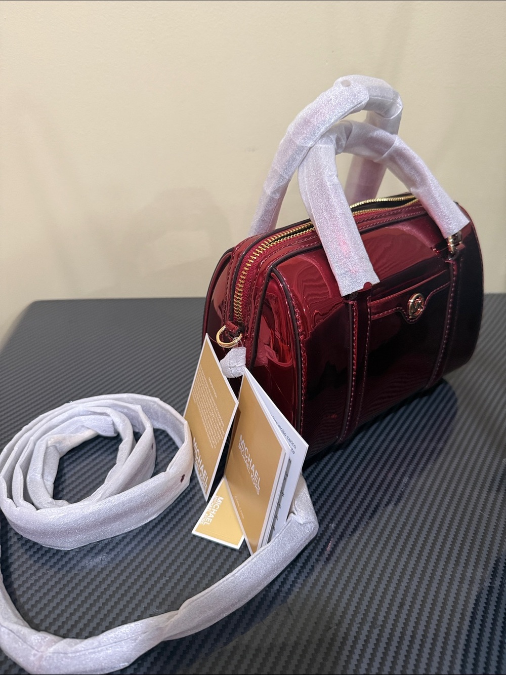 Michael Kors Metallic Red wine Mini Bowling Satchel Michael Kors Crossbody New - Picture 12 of 12